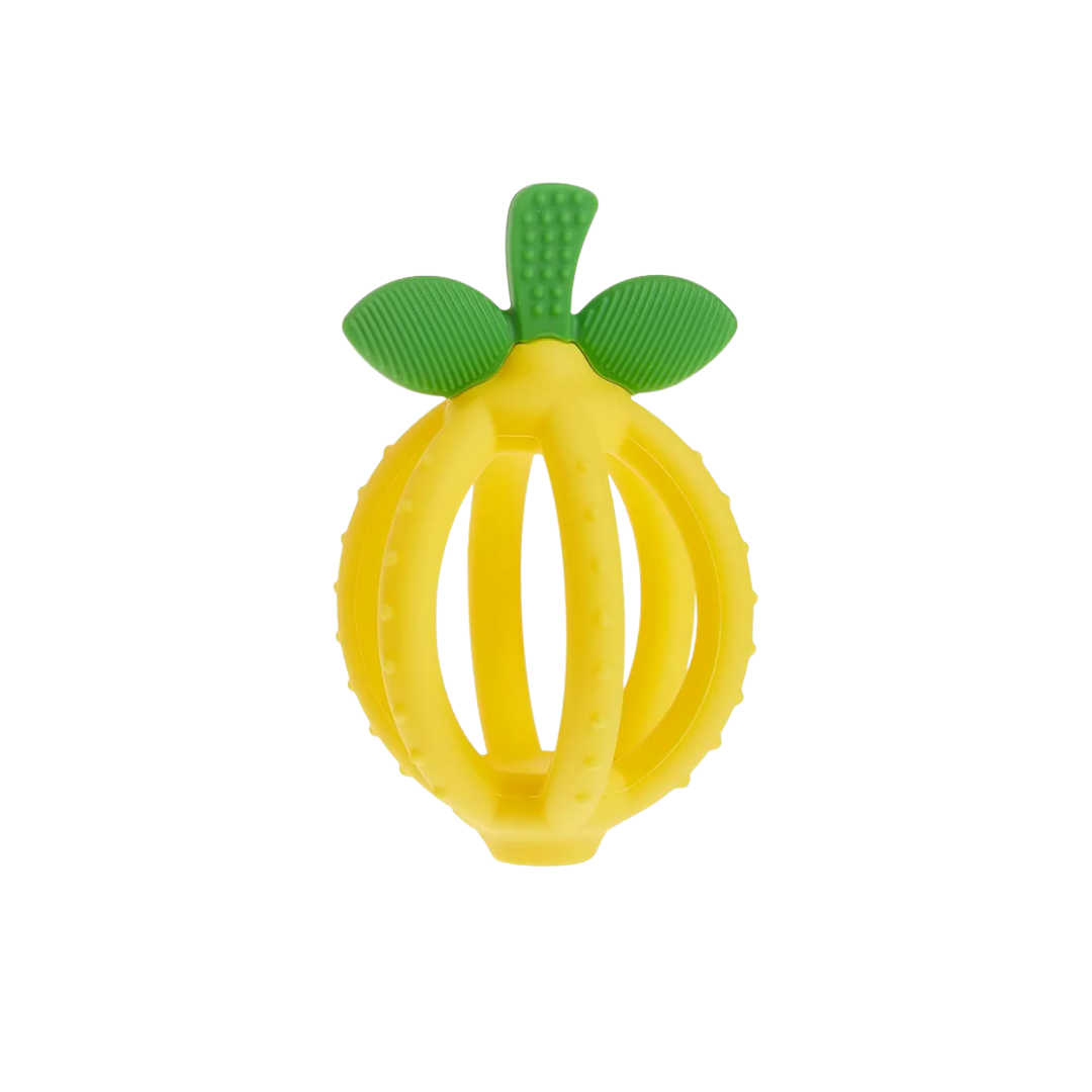4png - Baby Showers by Mail Yellow pineapple-shaped ring dog toy with green leaves on top.